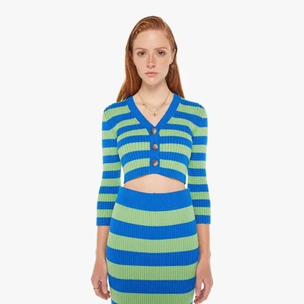 MOTHER The Midnight Crop Cardigan in Silver Spoons XS